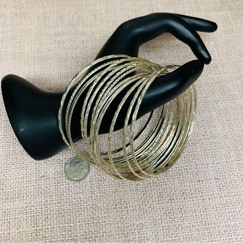 Silver Thin Bangle Bracelets Set of 12‎